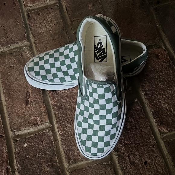 Vans Other - NWOT. Men's Vans Green/White Checkered Slip-Ons.